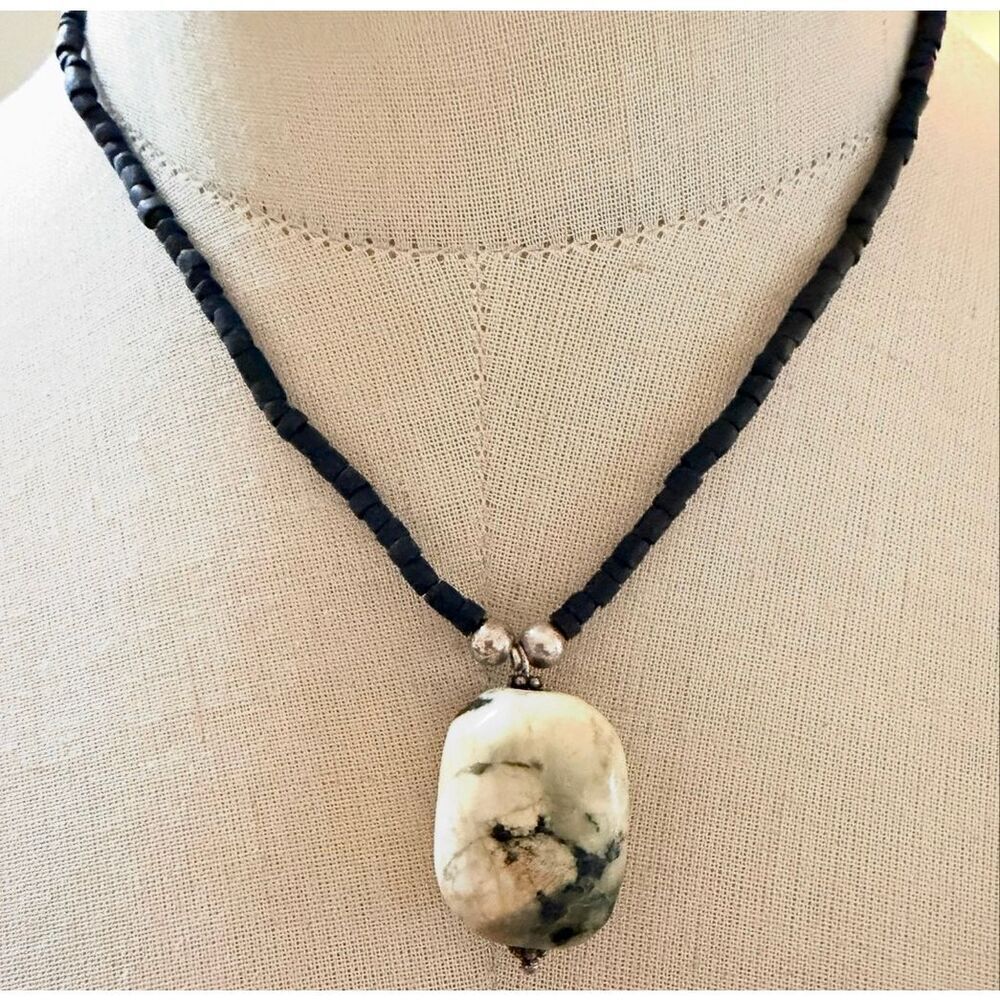 Vintage Sterling Silver Serpentine Pendant Necklace